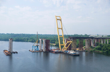 Bridge under construction across the Dnieprо River in Zaporozhye, Ukraine July 3, 2021