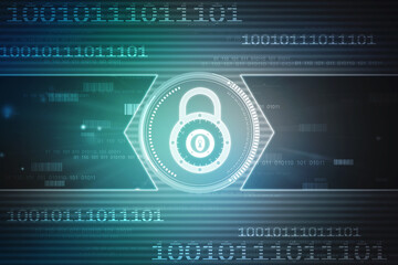 Closed Padlock on digital background, Technology security concept. Cyber Security and network protection Concept, personal data security