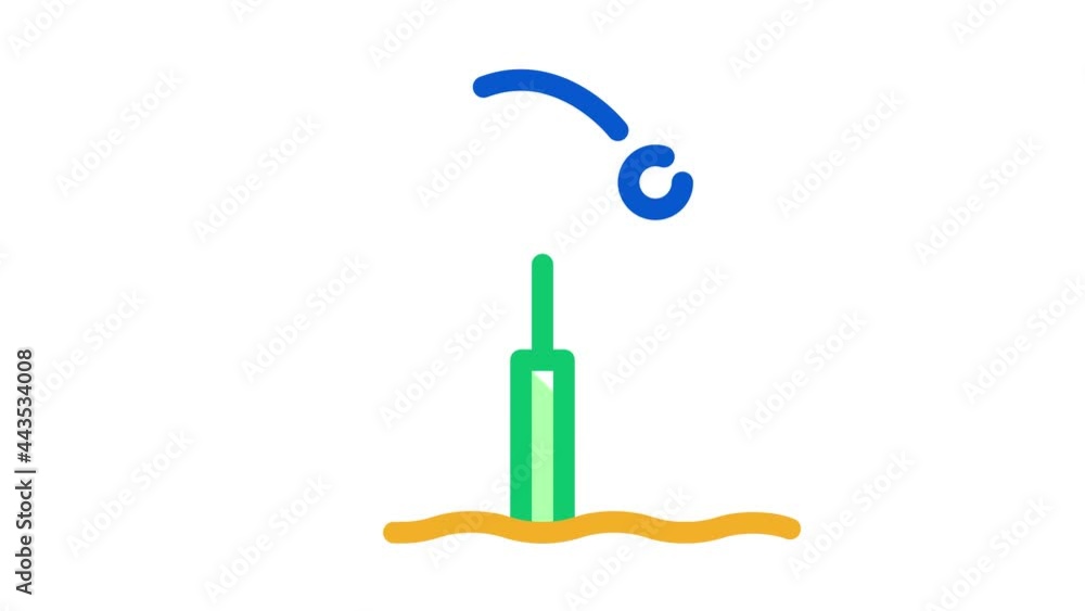 Poster ball flew over field icon animation. color ball flew over field animated icon on white background