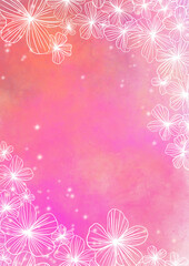 Fototapeta premium Doodle flower frame on pink background illustration for decoration on spring season, romance theme and natural concept.