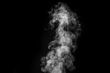 Curly white steam, Fog or smoke isolated transparent special effect on black background. Abstract mist or smog