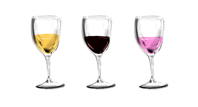 Glasses with different kinds of wine illustration