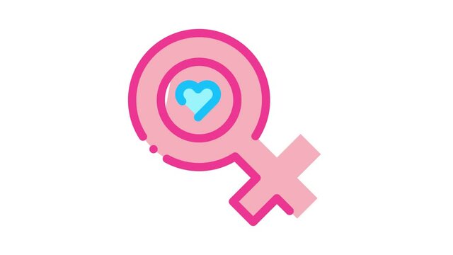 Female Mark Heart Icon Animation. color Female Mark Heart animated icon on white background