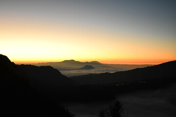 areal view of sunrise on mountain bromo