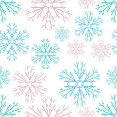 Snowflake seamless pattern isolated on white. Xmas vector stock illustration. Eps 10