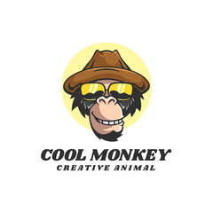 Vector Logo Illustration Cool Monkey Mascot Cartoon Style.