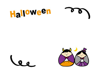 かわいいハロウィンの人物仮装フレーム10月／手書きイラスト