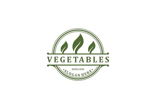 Logo design of organic food and fresh vegetables in white background