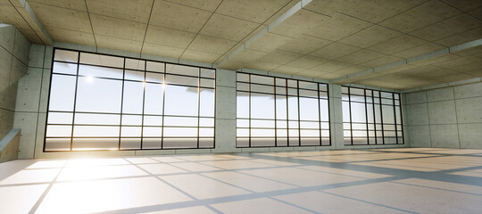 Colorful abstract background: geometric building of cement.  (Car backplate, 3D rendering computer digitally generated illustration.)