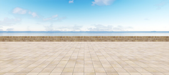 Colorful abstract background: empty stone floor top and skyline.

(Car backplate, 3D rendering computer digitally generated illustration.)