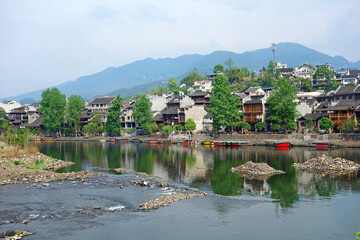 Fototapeta premium Beautiful scenery of Ancient village in Biancheng town, Hunan province China. Famous sceneric area in Chinese novel. Unseen China travel