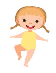 The cheerful girl rejoices. Prepared for water games in the sea, river or pool. In beachwear. Isolated on white background. Illustration in cartoon style. Flat design. Vector art