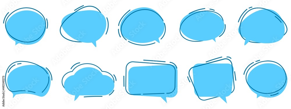 Wall mural set of speech bubbles. dialog box icon, message template. blue clouds for text, lettering. different