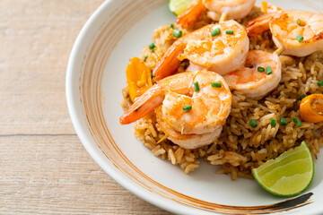 fried rice with shrimps skewers