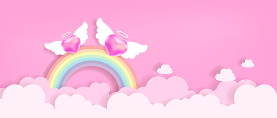 Cupid's heart and rainbow. Valentine's day of love background vector