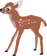 a small fawn with dots on its side, artiodactyl mammals, vector drawing, isolate on a white background