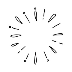 Line doodle ray, sparkle, sunburst. Hand drawn sketch style sunshine, starburst. Vector illustration.