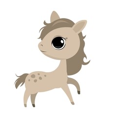 Little cub foal. Horse. Cheerful kind animal child. Cartoons flat style. Funny. Vector