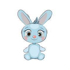Little baby hare, rabbit. Isolated object on a white background. Cheerful kind animal child. Cartoons flat style. Funny. Vector