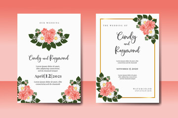 Modern Wedding invitation frame set, floral watercolor hand drawn Dahlia Flower design Invitation Card Template