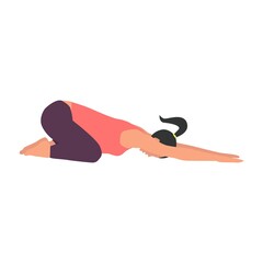 Pregnant girl woman doing yoga. Healthy pregnancy. Vector illustration in flat style. yoga pose asana baby balasana