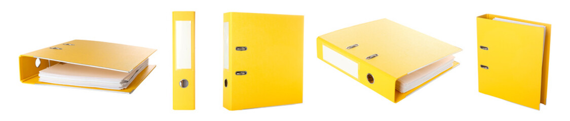 Yellow office folder on white background - obrazy, fototapety, plakaty