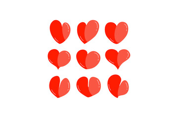 Set of red hearts icon vector, Love and Happy valentine's day, Hand drawn