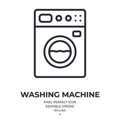 Washing machine editable stroke outline icon isolated on white background flat vector illustration. Pixel perfect. 64 x 64.