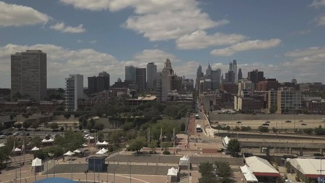 wide drone shot of philadelphia during a sunny day