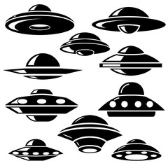 Set of ufo icons. Design element for poster, card, banner, sign. Vector illustration © liubov