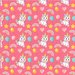 Obraz na płótnie Canvas Cute unicorn baby, cheerful holiday invitation, print on clothes pink