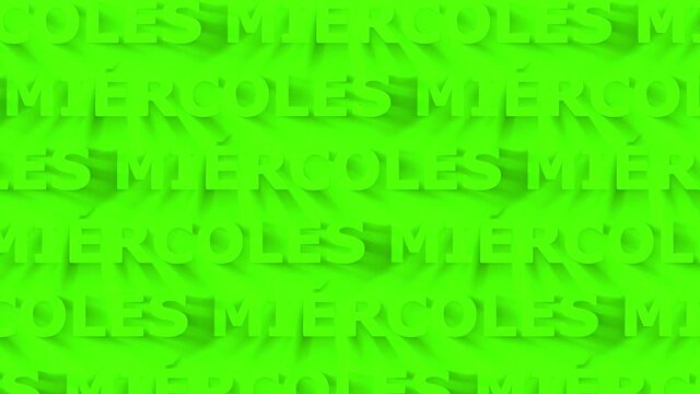 Miercoles. Spanish Wednesday. Kinetic text looped background. 4K video. Words moving left and right. Limon-Green color. Spanish Wednesday Miercoles looped 4K background for trendy advertising campaign