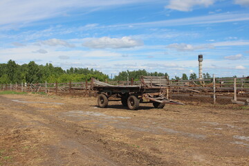 Obraz premium an old broken horse cart in the village transport