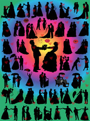 fourty wedding couples isolated on color background