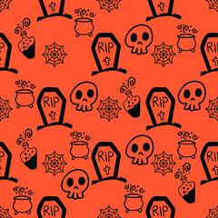 Obraz na płótnie Canvas Halloween seamless pattern background. Vector illustration for fabric and gift wrap paper design. Spooky and sweet illustration for print design, fabric, textile, wallpaper, wrapping paper.