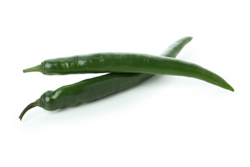 Green hot peppers isolated on white background