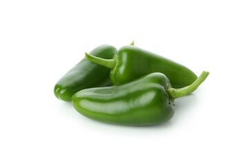Green hot peppers isolated on white background