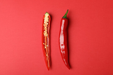 Red hot chili pepper on red background