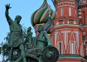 Fototapeta na wymiar Moscow, Russia - 06.24.2021: St. Basil cathedral and the monument of Minin and Pozharsky