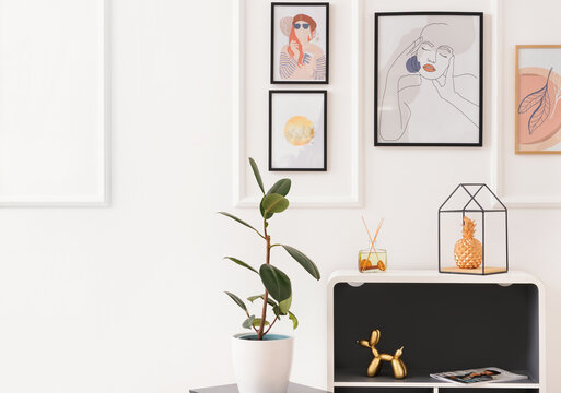 Interior of stylish living room with pictures