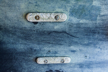 Zinc plates of the hull to protect the yacht from the effects of sea water, salt and corrosion. Zinc anode on a boat. - obrazy, fototapety, plakaty