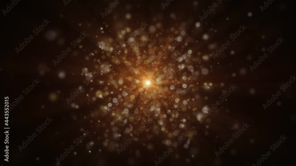 Wall mural thousands of sparkling particles are flying right at us to form an elegant festive bokeh.