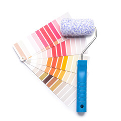 Paint color samples with roller on white background