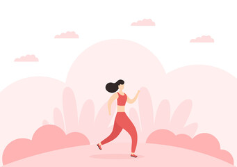 Jogging or Running Sports Background Illustration Men and Women for Active Body, Healthy Lifestyle, Outdoor Activities