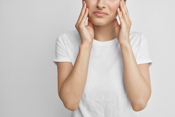 Fototapeta premium woman with aching tooth health problems dissatisfaction isolated background