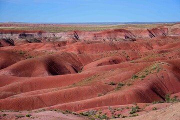 colorful badland hills on a sunny afternoon in the painted desert, petrified national forest, near...