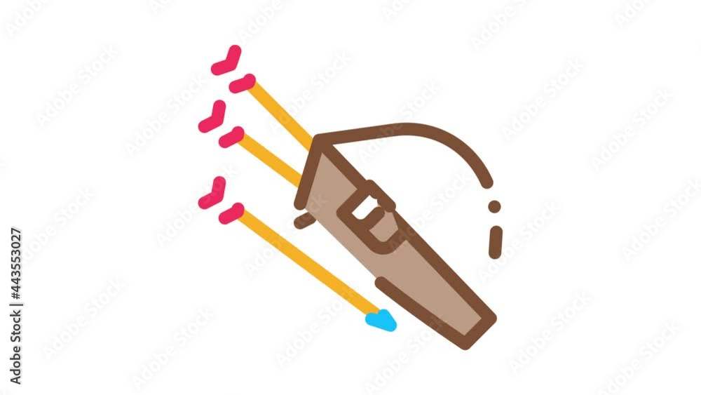Poster bag with archery arrows icon animation. color package container for carrying and storing arrows anim