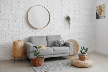 Interior of stylish living room with mirror