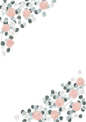 ピンクローズとユーカリのウェディングデコレーションフレーム