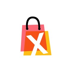 x letter shop store shopping bag overlapping color logo vector icon illustration